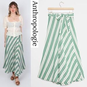 Anthropologie Maeve Green White Striped Full Wrap Maxi Skirt Cottagecore Boho 00